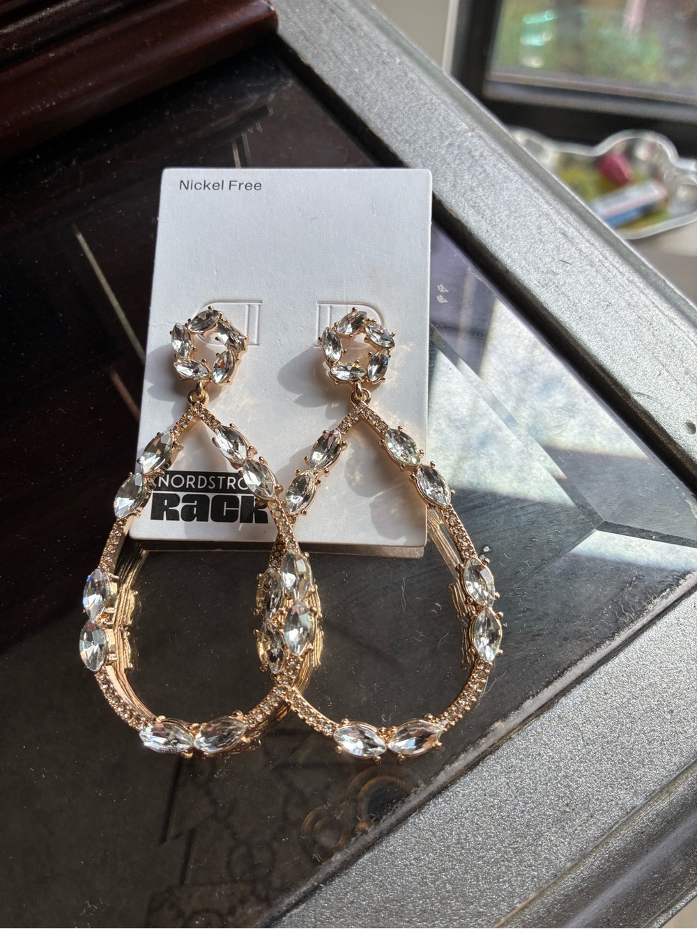 Nordstrom Gold Teardrop Earrings with Clear Crystals